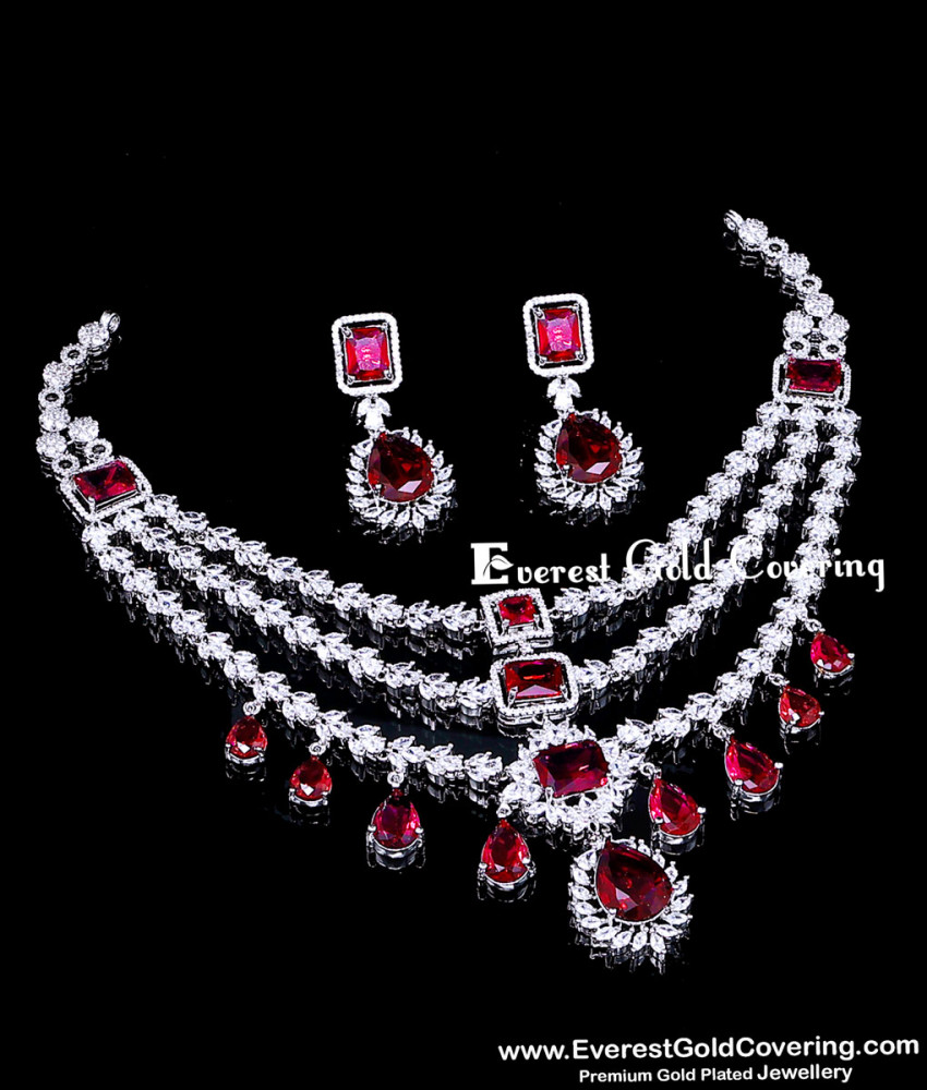 First Quality Diamond Necklace Reception Jewellery Set for Bride Maroon diamond necklace set