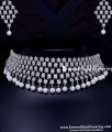 Premium American Diamond with Pearl Choker Necklace Set Premium Pearl and American Diamond Stone Choker Set