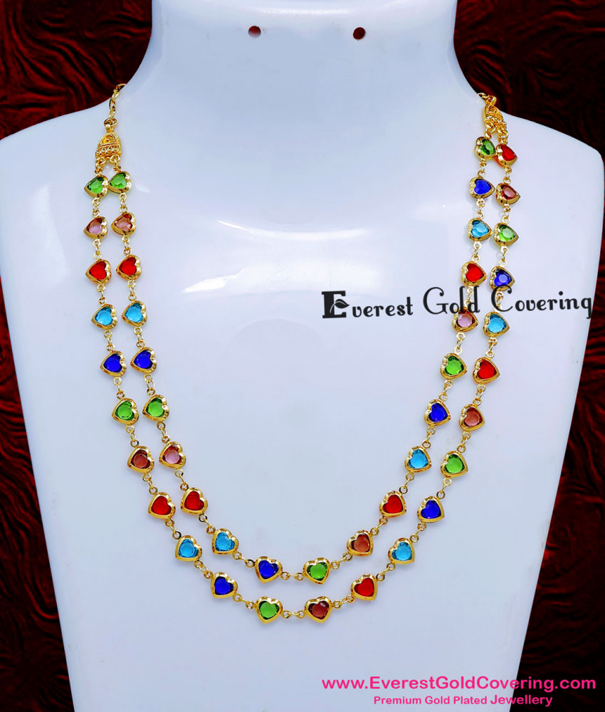 New Model Two Line Simple Multicolor Stone Necklace Premium-quality multicolor necklace