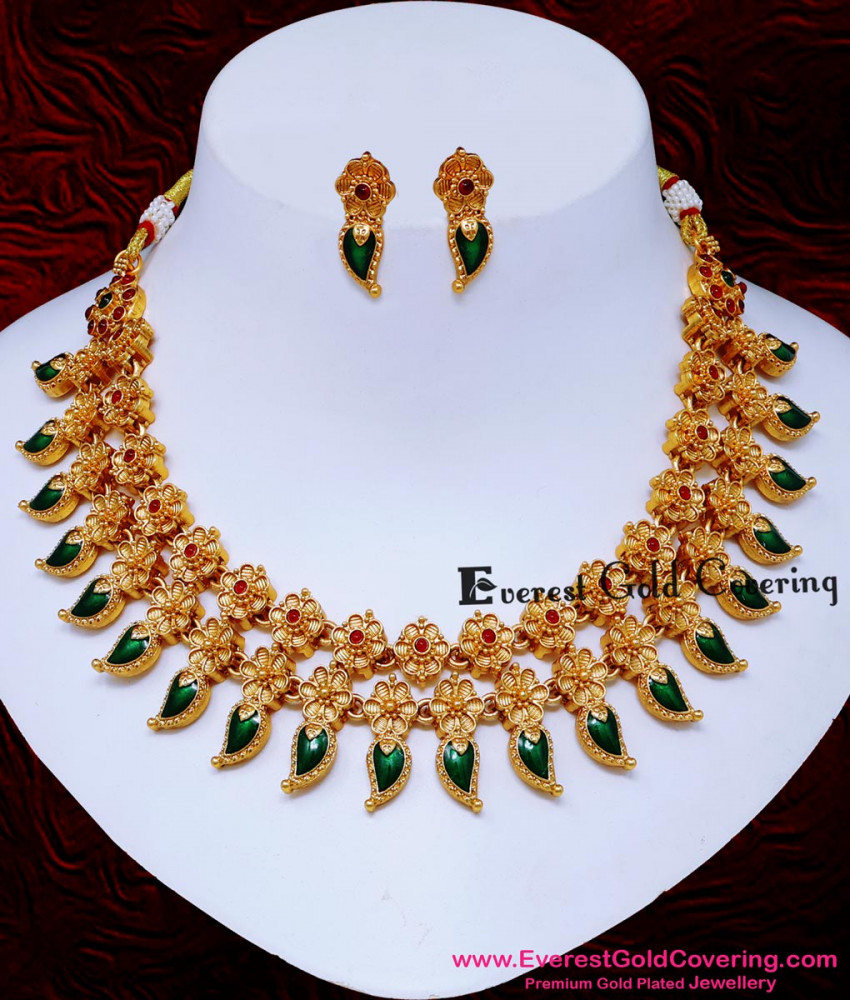 Antique Flower Design Double Line Palakk Necklace Set antique palakka necklace set