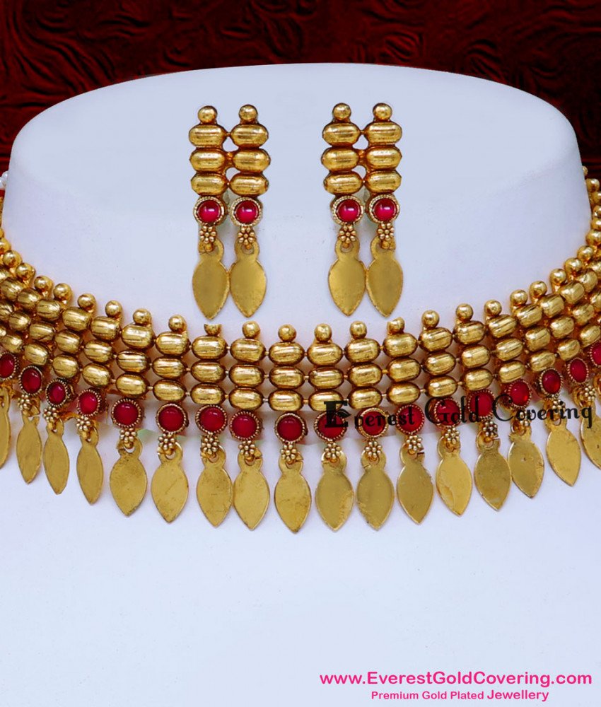 Trendy Kemp Stone Antique Elakkathali Choker Necklace Set antique elakkathali choker