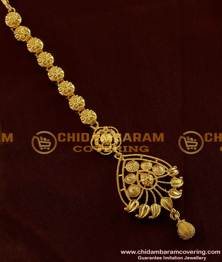 NCT011 - Latest Bridal Wear Gold Plated Design Nethi Chutti / Maang Tikka Flower and Mango Design