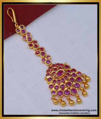 NCT238 - Beautiful Original Kemp Stone Maang Tikka Gold Design One Gram Gold Papidi Billa