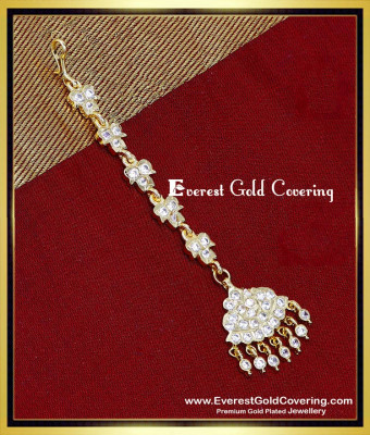 NCT375 - 1 Gram Gold Plated Stone Small Maang Tikka for Bride