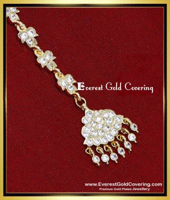 NCT375 - 1 Gram Gold Plated Stone Small Maang Tikka for Bride