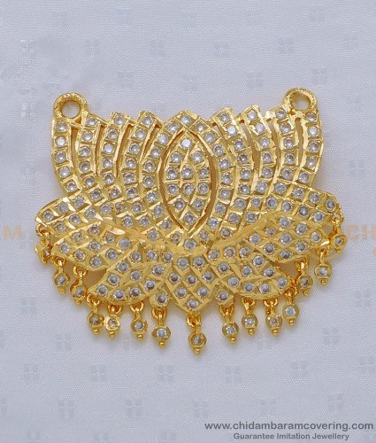PND074 - Impon Jewellery Full White Stone Lotus Design Pendant for Long Chain