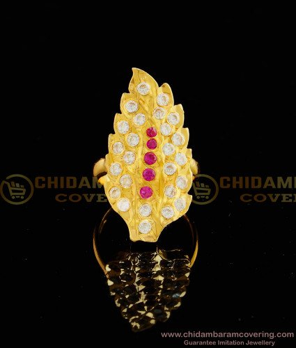 RNG032 - Traditional Leaf Design Ad Stone Finger Ring Impon Ring Collections Online