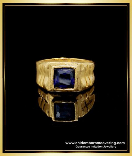 RNG206 - Five Metal One Gram Gold Single Blue Stone Ring for Men 