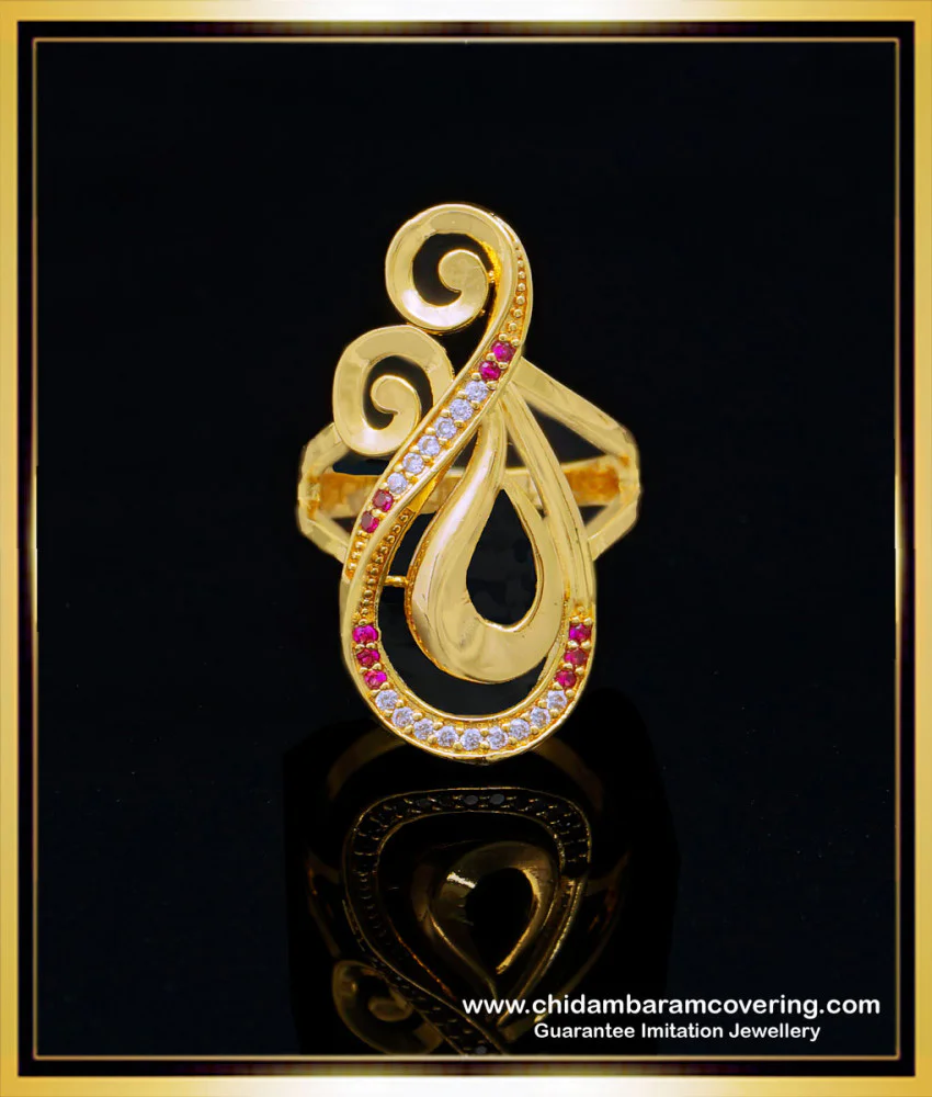 Buy New Model White and Ruby Stone Gold Plated Ring Design