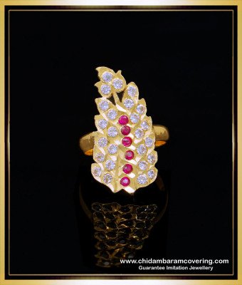 RNG294 - Impon Full Stone Leaf Model Kal Mothiram Design Gold