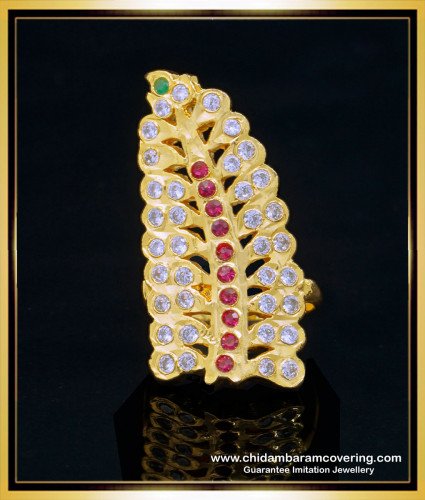 RNG296 - Attractive Impon Full Stone Big Size Leaf Ring Design Online