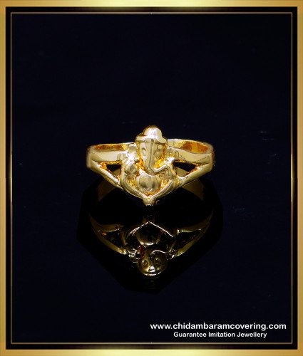 RNG365 - Impon Gold Design Plain Ganesh Ring Gold for Ladies