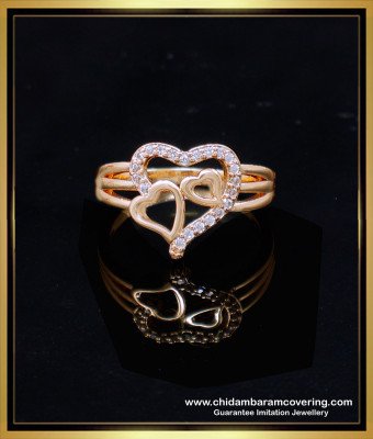 RNG400 - Trendy Diamond Look Double Heart Ring Design Online