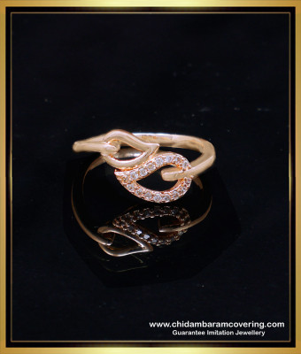 RNG402 - Simple White Stone Leaf Design Rose Gold Ring for Women