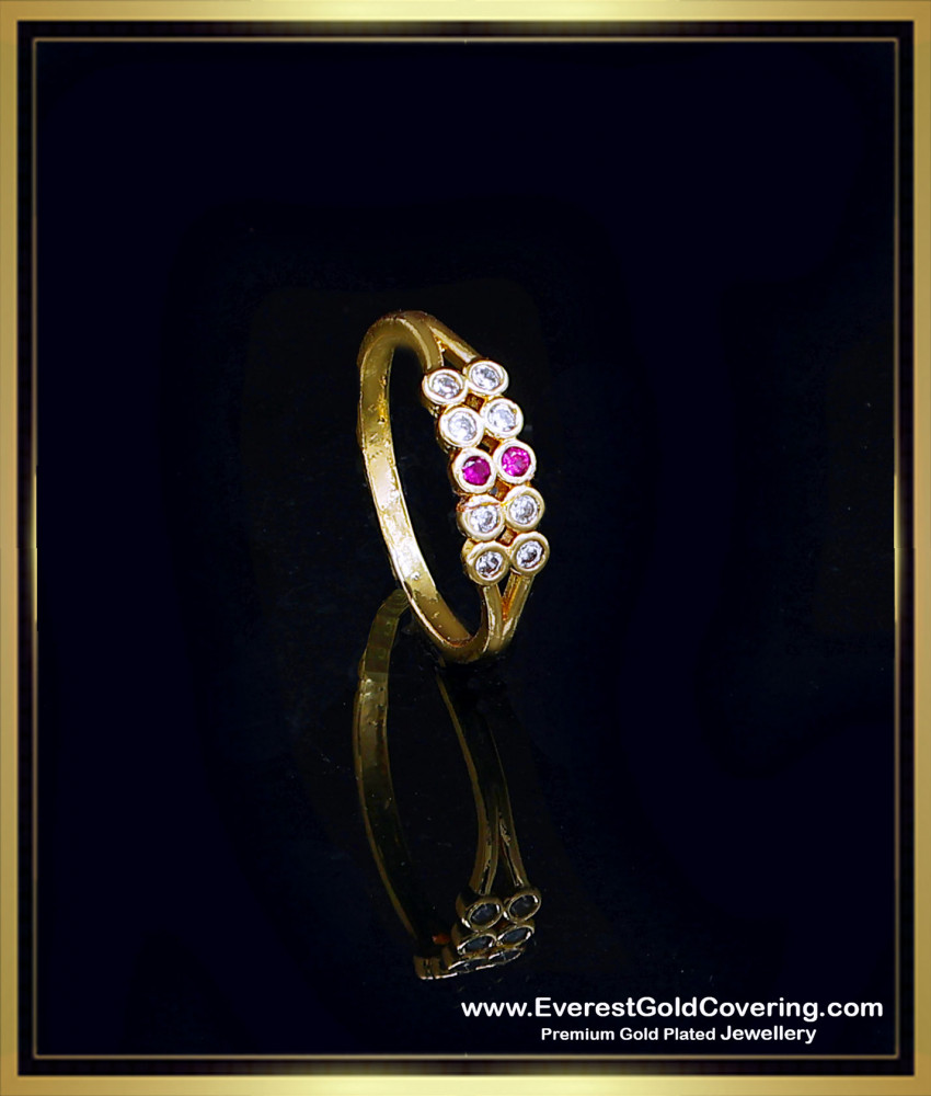 Stylish Light Weight White and Ruby Stone 2 Line Rings Design Lightweight White Stone Rings for Office & Daily Wear