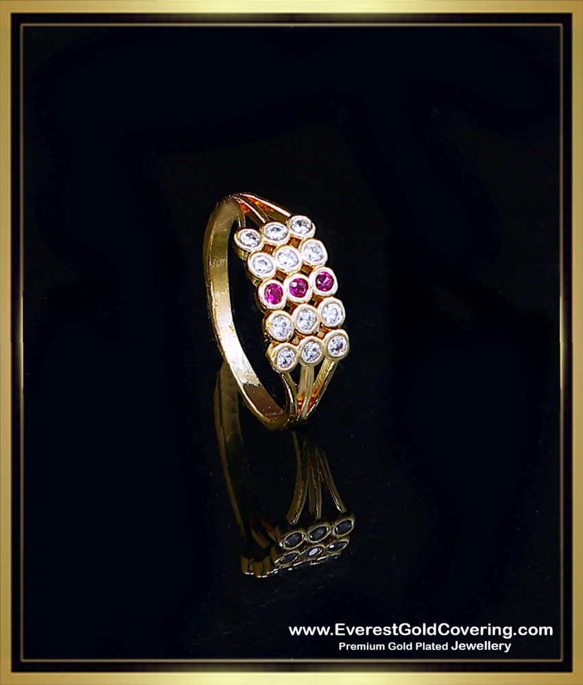Gold Model White and Pink Stone 3 Line Finger Ring for Women 3 line stone ring