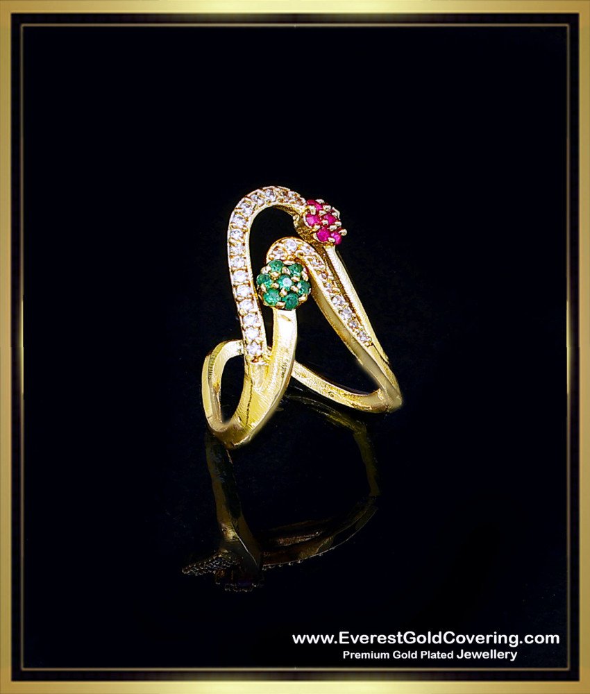 Unique Multi Cz Stone Flower Design Vangi Ring Online sounth indian vangi model