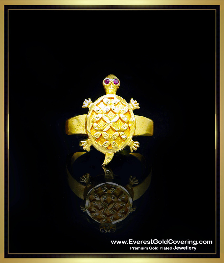 Forming Yellow Gold Ruby Stone Turtle Tortoise Ring for Men turtle gold ring for men
