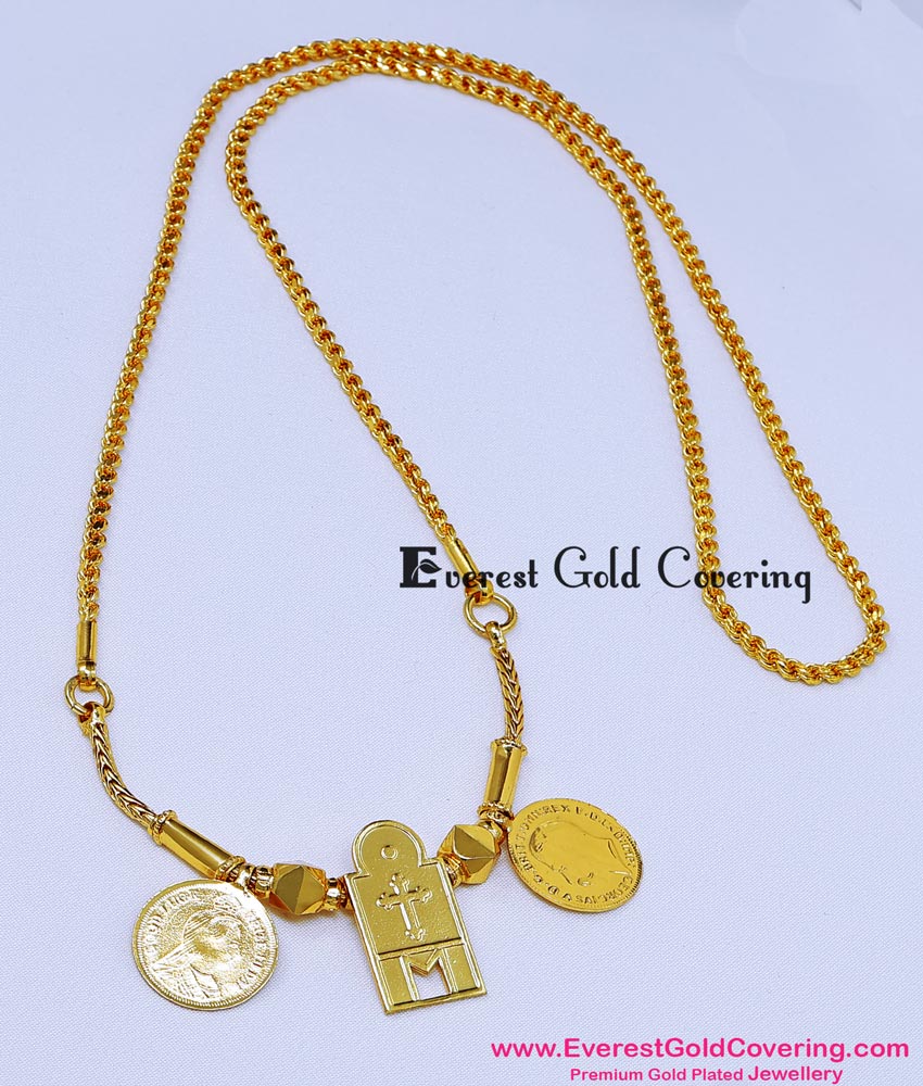 THN110 - Gold Plated Cross Pendant Christian Thali Chain Design