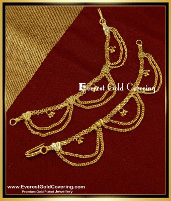 MAT068 - Bridal Wear Double Chain Heart Model Side Hook Type Ear Chain Design Latest Champaswaralu Gold Design Online