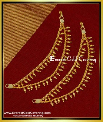 MAT121 - Gold Plated Two Line Chain Hanging Golden Beads Side Ear Chain Matilu Buy Online
