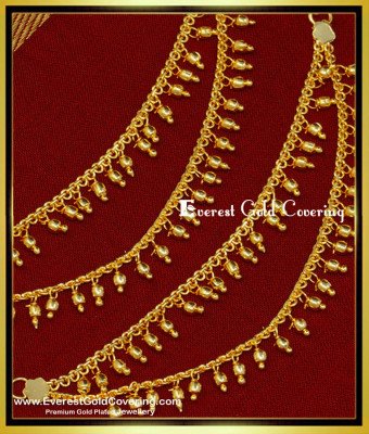 MAT121 - Gold Plated Two Line Chain Hanging Golden Beads Side Ear Chain Matilu Buy Online