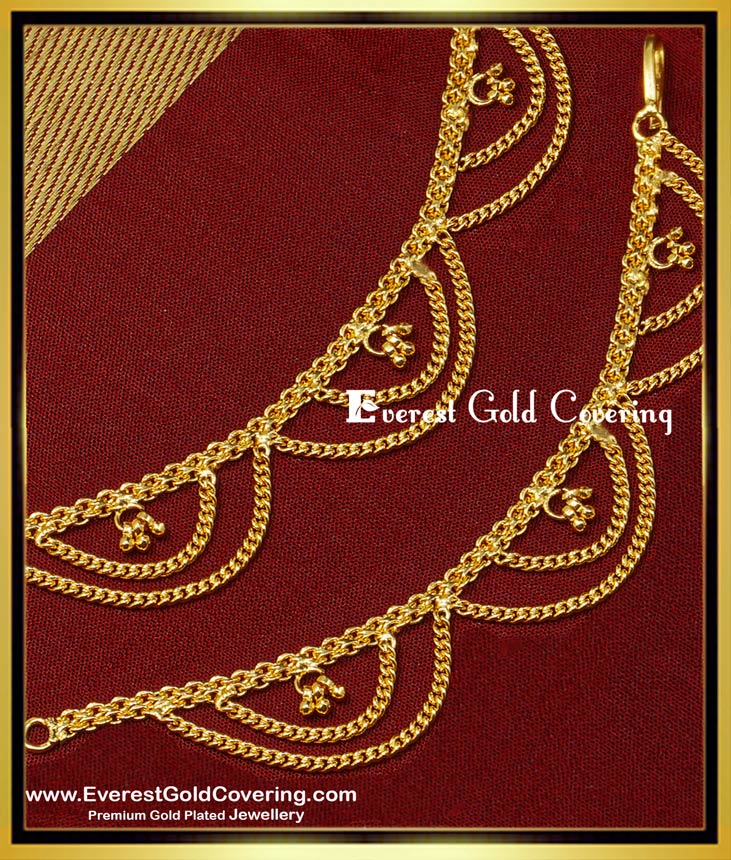 MAT148 - One Gram Gold Two Line Chain Side Hook Type Ear Chain Matilu Gold Model Online