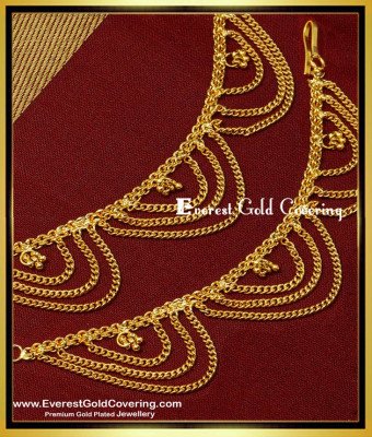 MAT149 - Traditional Gold Mattal Design Three Line Chain Hook Type Side Ear Chain Online