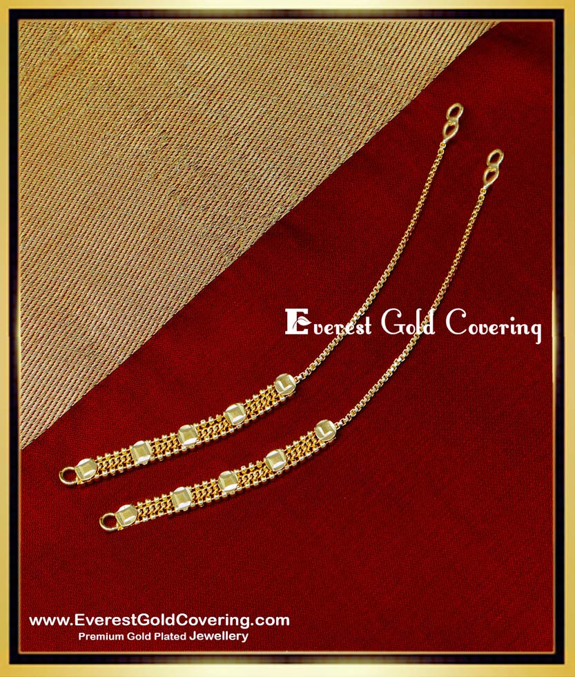 ear chain gold design, ear chain gold designs, side mattal designs in gold, mattal designs, 1 gram gold mattal designs, gold plated mattal
