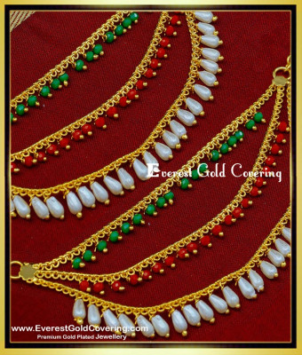 MAT128 - Trendy Muthu Multi Color Maatal Champaswaralu 3 Line Pearl Beads Ear Side Chain Online