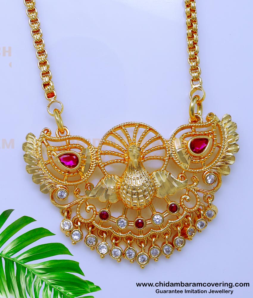 Peacock Side Dollar Chain Daily Use Stone Peacock Dollar Side Pendant Mugappu Chain